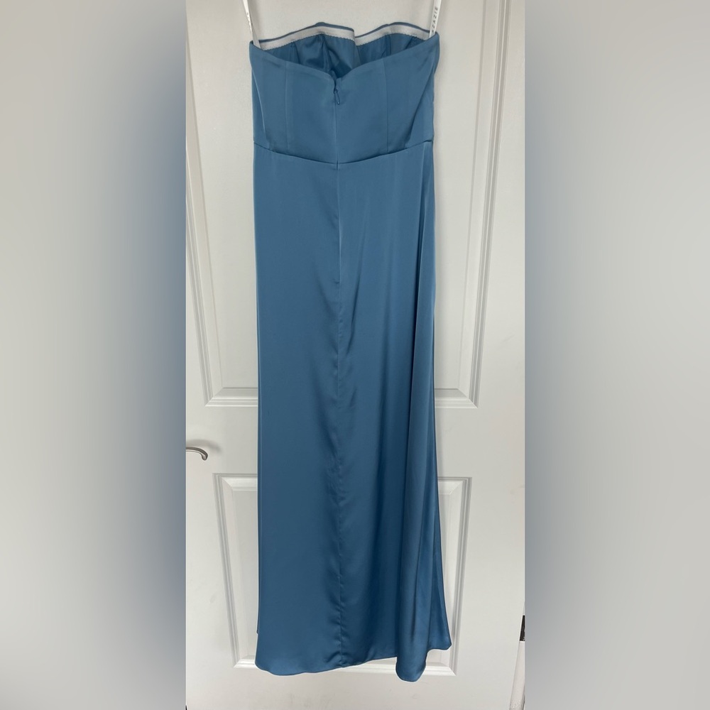 Azazie Wren Stretch Satin Dress- Steel Blue - Picture 7 of 11